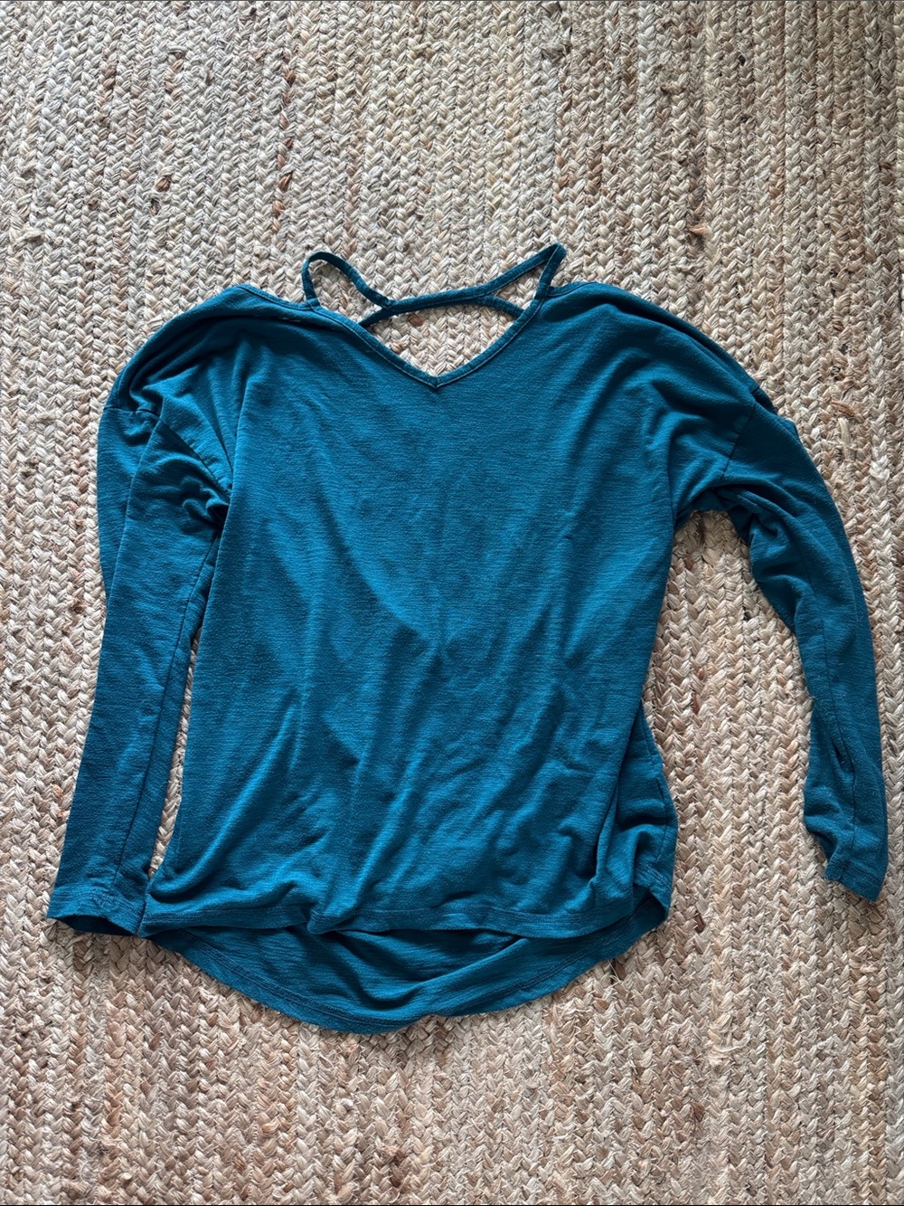 Xersion Teal V-Neck Long-Sleeve Top with Back Strap Detail